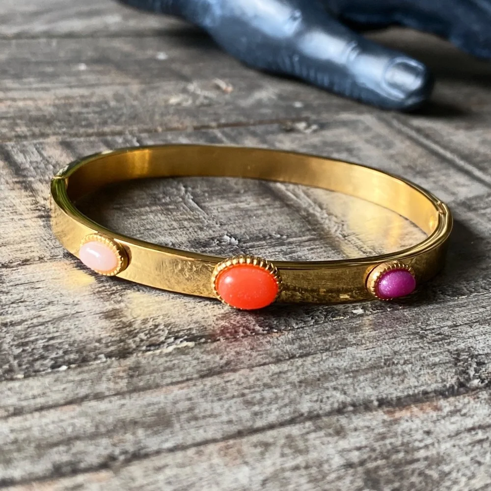 NEW Gold Bangle Bracelet With Stone Accents